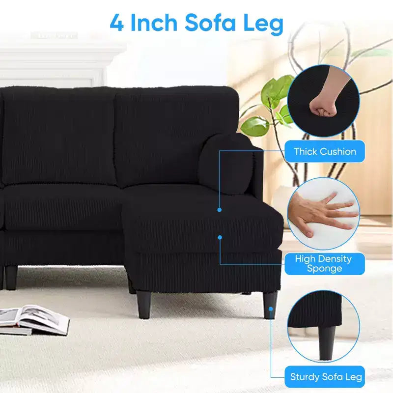 Mjkone Canapé modulable réversible en velours côtelé en forme de U, rembourré 4 places avec pouf mobile