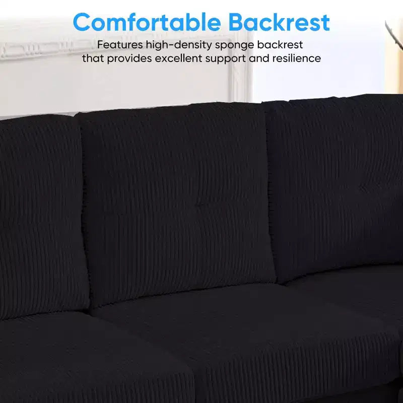 Mjkone Canapé modulable réversible en velours côtelé en forme de U, rembourré 4 places avec pouf mobile