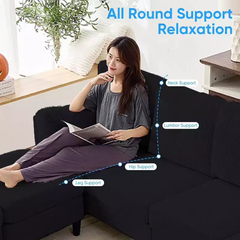 Mjkone Canapé modulable réversible en velours côtelé en forme de U, rembourré 4 places avec pouf mobile