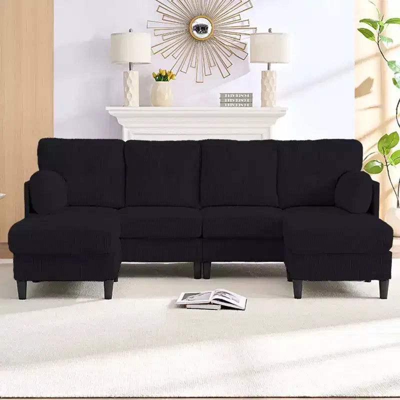 Mjkone Canapé modulable réversible en velours côtelé en forme de U, rembourré 4 places avec pouf mobile