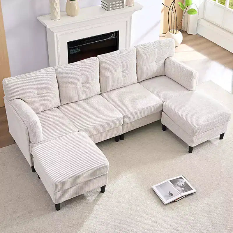 Mjkone Canapé modulable réversible en velours côtelé en forme de U, rembourré 4 places avec pouf mobile