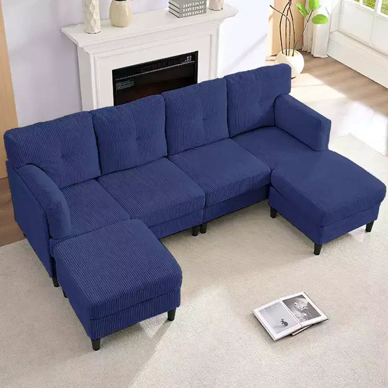 Mjkone Canapé modulable réversible en velours côtelé en forme de U, rembourré 4 places avec pouf mobile