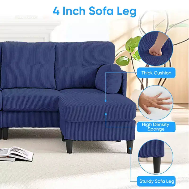 Mjkone Canapé modulable réversible en velours côtelé en forme de U, rembourré 4 places avec pouf mobile