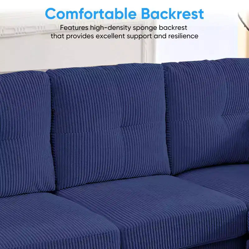 Mjkone Canapé modulable réversible en velours côtelé en forme de U, rembourré 4 places avec pouf mobile