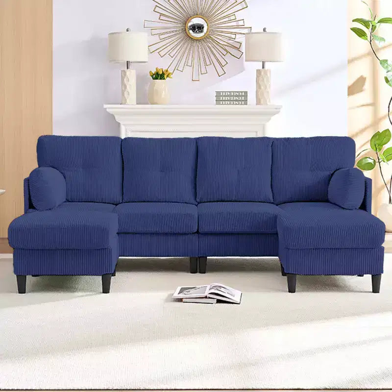 Mjkone Canapé modulable réversible en velours côtelé en forme de U, rembourré 4 places avec pouf mobile