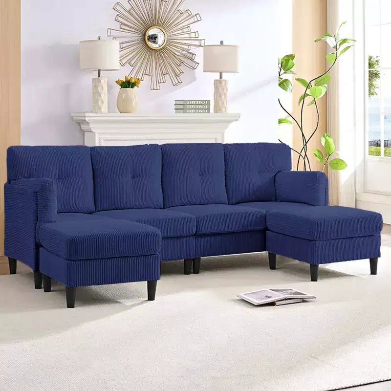 Mjkone Canapé modulable réversible en velours côtelé en forme de U, rembourré 4 places avec pouf mobile
