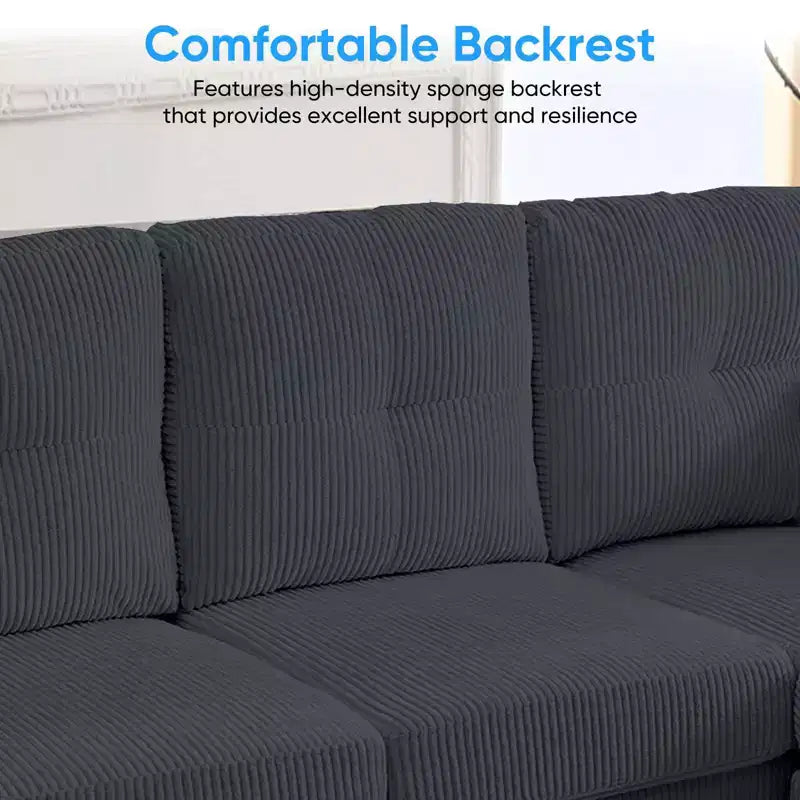 Mjkone Canapé modulable réversible en velours côtelé en forme de U, rembourré 4 places avec pouf mobile
