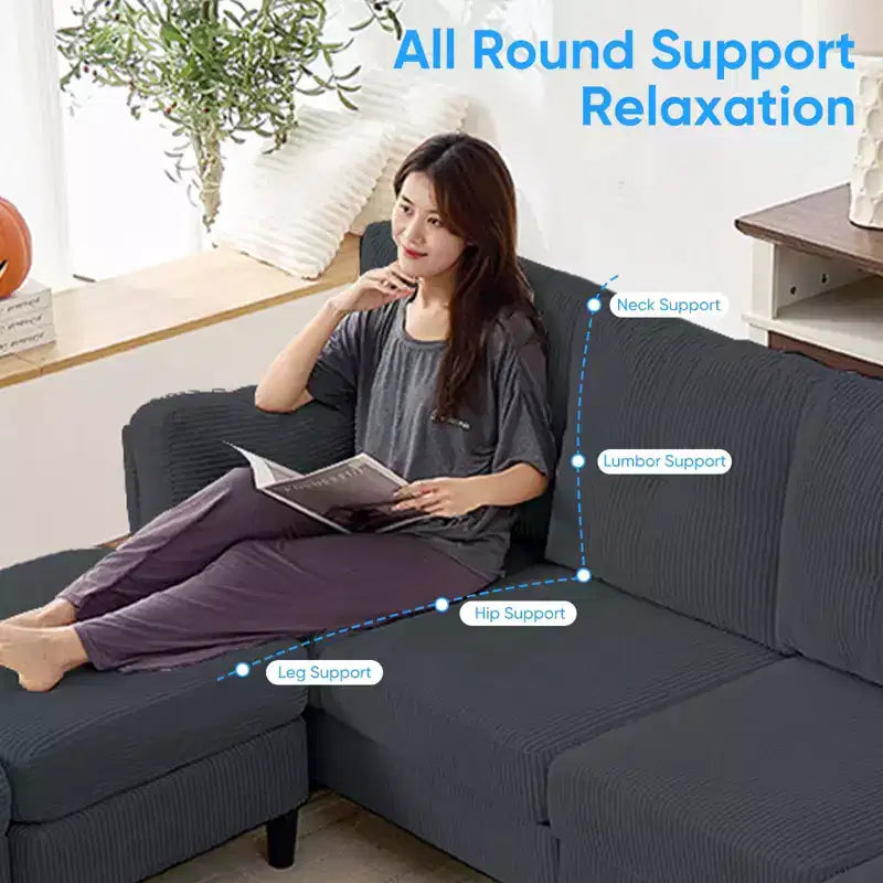Mjkone Canapé modulable réversible en velours côtelé en forme de U, rembourré 4 places avec pouf mobile