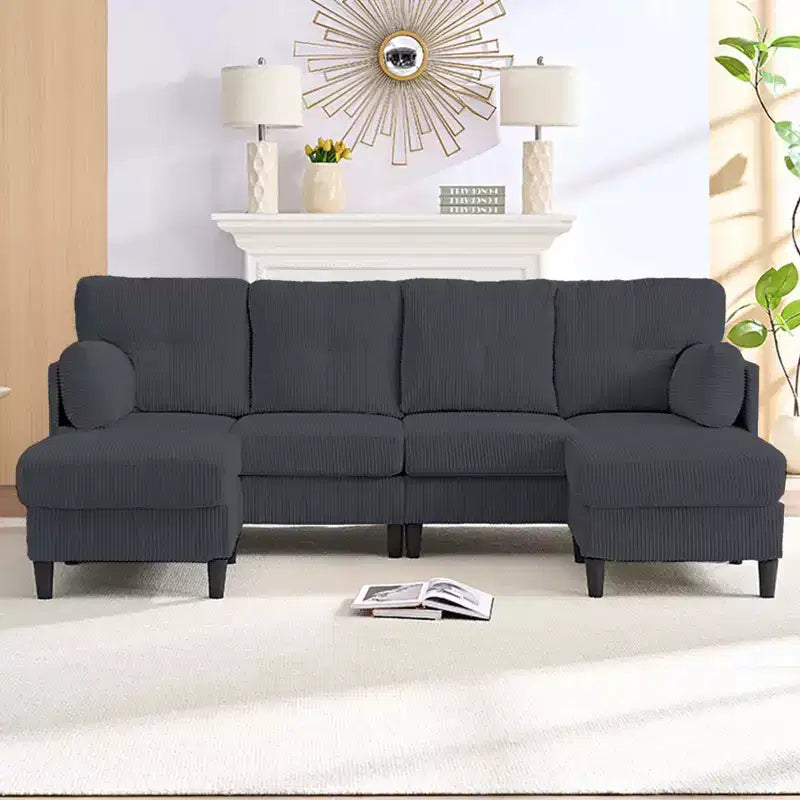 Mjkone Canapé modulable réversible en velours côtelé en forme de U, rembourré 4 places avec pouf mobile