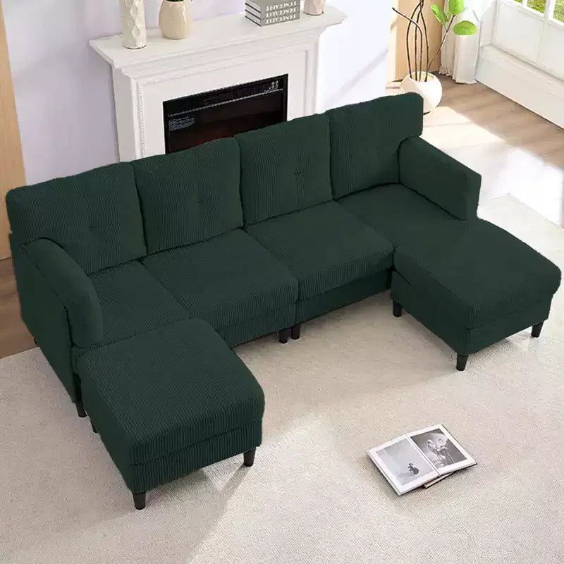 Mjkone Canapé modulable réversible en velours côtelé en forme de U, rembourré 4 places avec pouf mobile