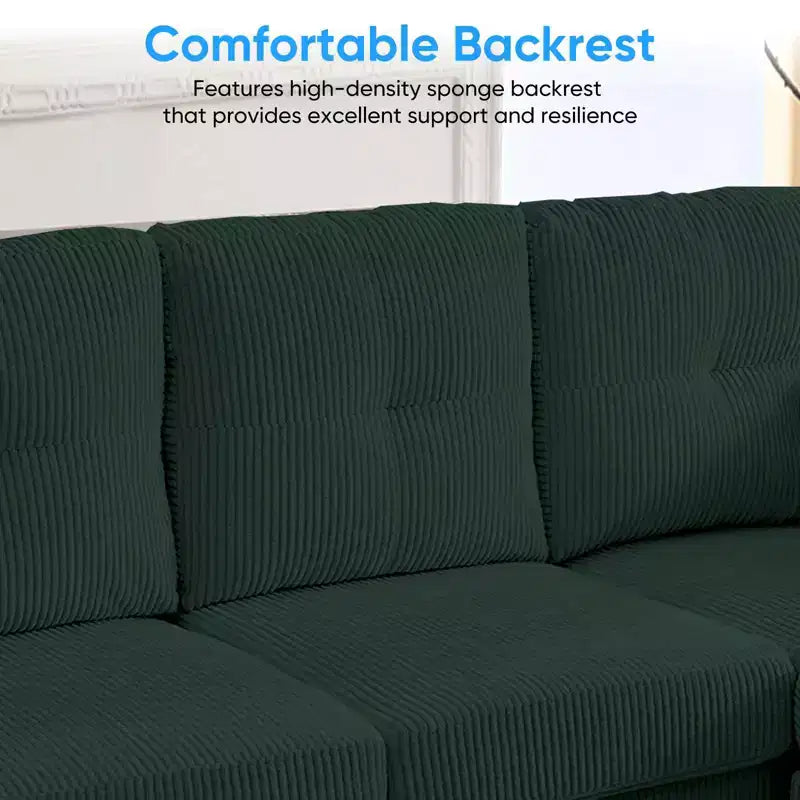 Mjkone Canapé modulable réversible en velours côtelé en forme de U, rembourré 4 places avec pouf mobile