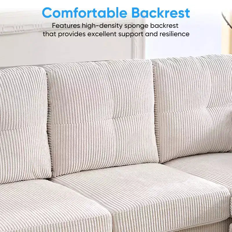 Mjkone Canapé modulable réversible en velours côtelé en forme de U, rembourré 4 places avec pouf mobile