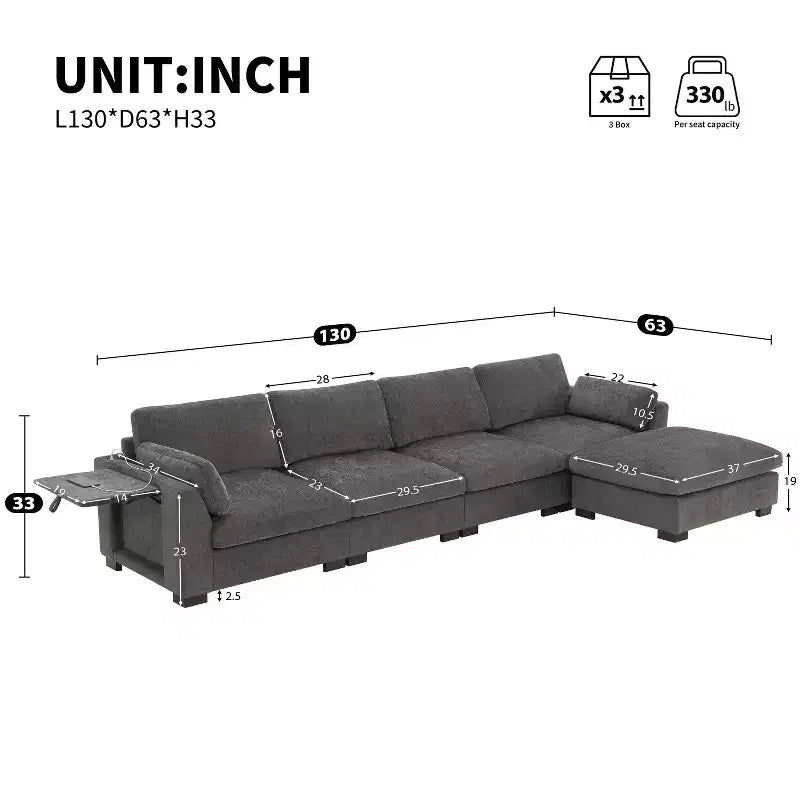 Canapé d'angle modulable 5 places en chenille Merax