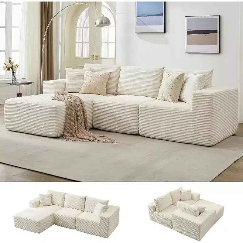 Sectional Sofa - L Shaped Boneless Cloud Couch with 67.5 Chaise, Reversible L/R Facing, No Assembly Required, Corduroy Fabric