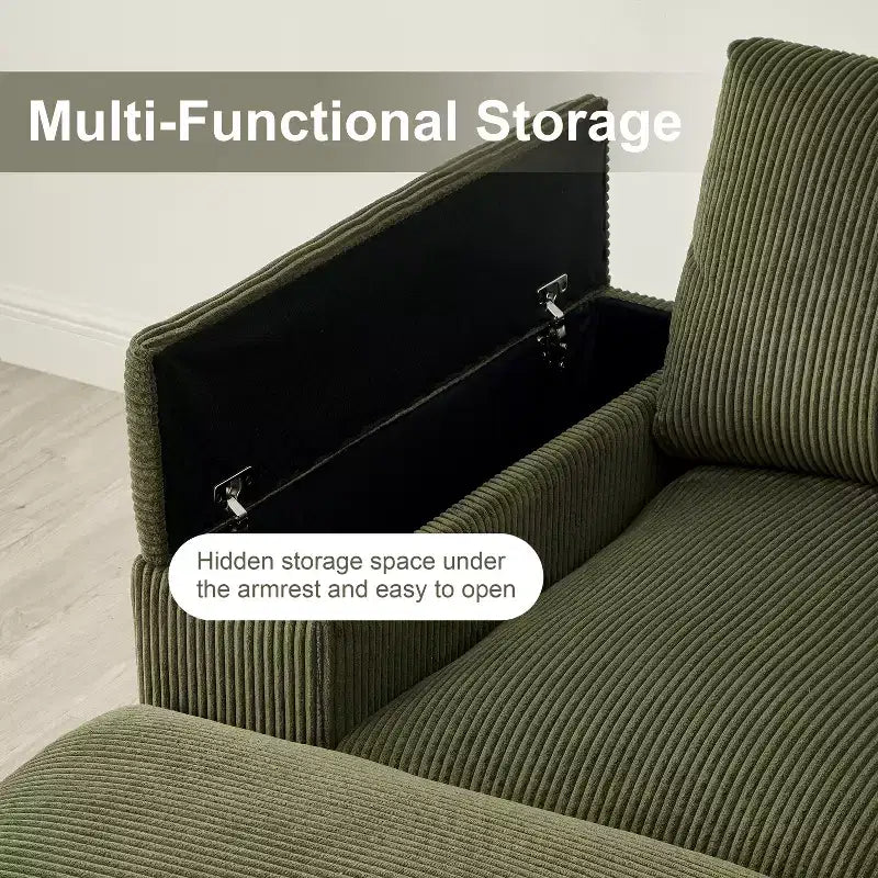 Canapé d'angle Dovelina vert à assise profonde avec ottomans pour 4 personnes
