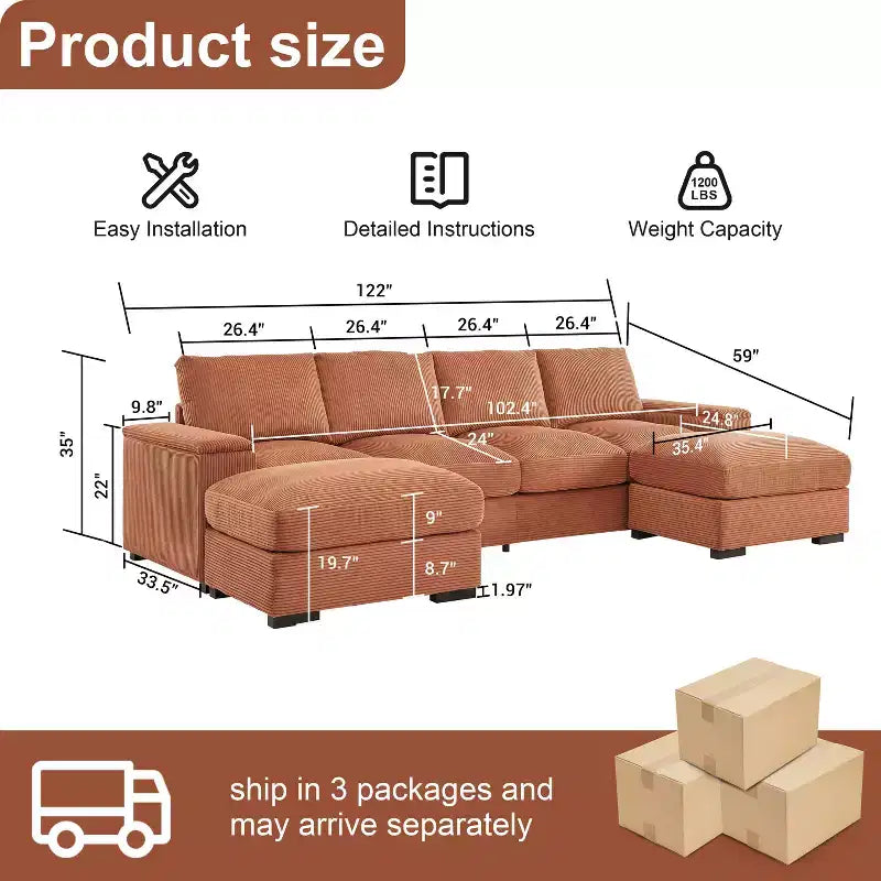 Canapé d'angle Dovelina vert à assise profonde avec ottomans pour 4 personnes