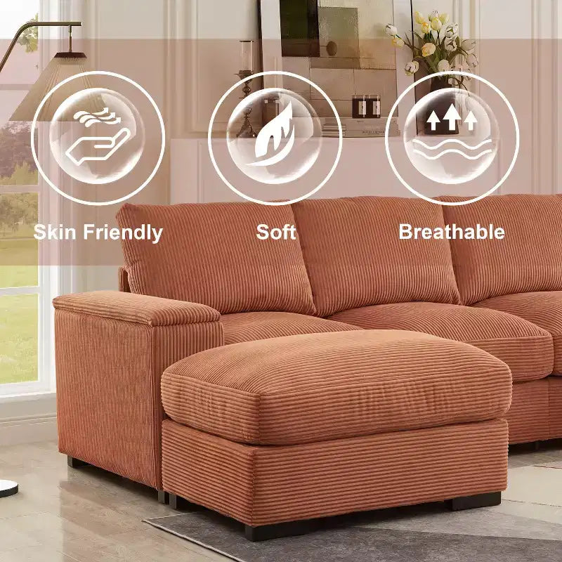 Canapé d'angle Dovelina vert à assise profonde avec ottomans pour 4 personnes