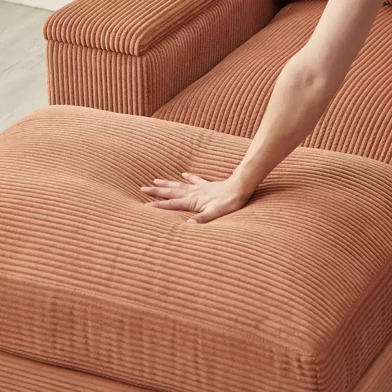 Canapé d'angle Dovelina vert à assise profonde avec ottomans pour 4 personnes