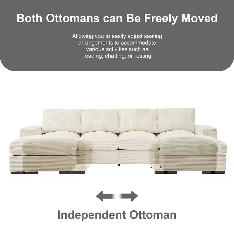 Canapé d'angle Dovelina vert à assise profonde avec ottomans pour 4 personnes