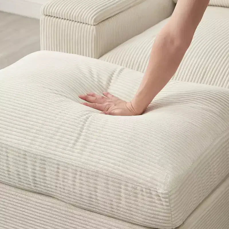 Canapé d'angle Dovelina vert à assise profonde avec ottomans pour 4 personnes