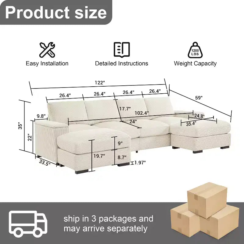 Canapé d'angle Dovelina vert à assise profonde avec ottomans pour 4 personnes