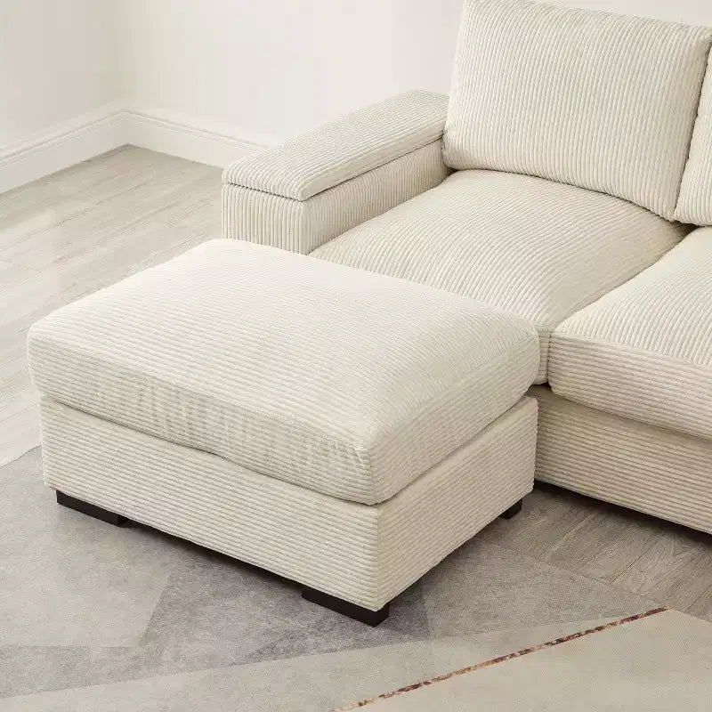 Canapé d'angle Dovelina vert à assise profonde avec ottomans pour 4 personnes