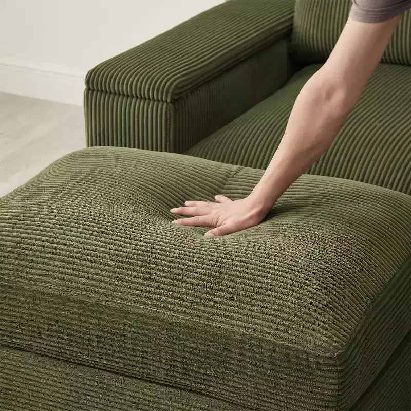 Canapé d'angle Dovelina vert à assise profonde avec ottomans pour 4 personnes