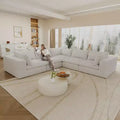 118.2 White Corduroy Fabric DIY Combination L Shape Cloud Sofa Deep Seat Couches Double-layer design Removable Cushion No Assembly