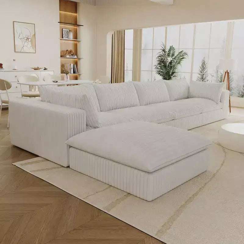 157.6 Canapé Nuage Bleu en Tissu Corduroy, Canapés Profonds avec 1 Pouf, Conception Double Couche, Coussin Amovible, Pas d'Assemblage, Combinaison DIY