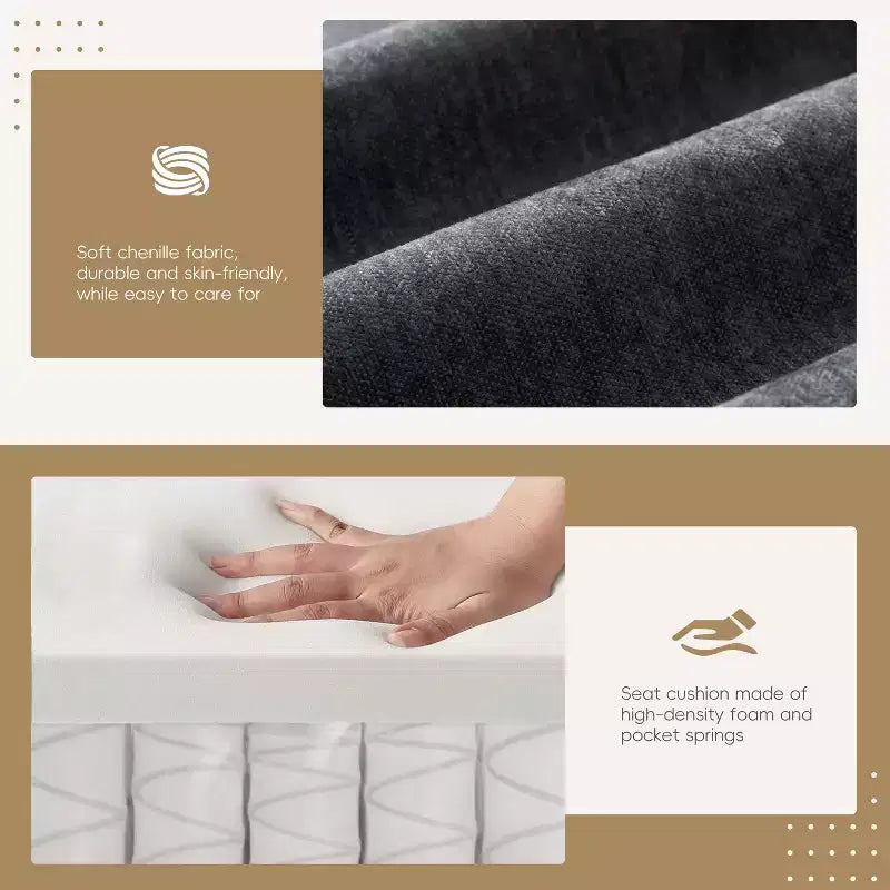 Canapé d'angle modulaire 4 places avec pouf de rangement, porte-gobelets, chargement USB et Type-C, coussins capitonnés, rangement dans les accoudoirs, revêtement doux