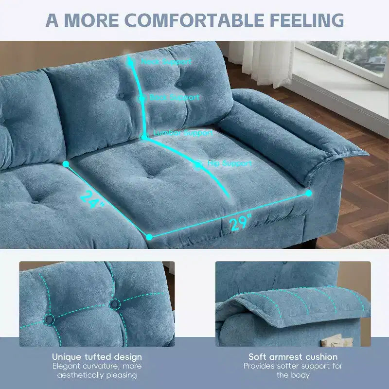Canapé d'angle modulaire 4 places avec pouf de rangement, porte-gobelets, chargement USB et Type-C, coussins capitonnés, rangement dans les accoudoirs, revêtement doux
