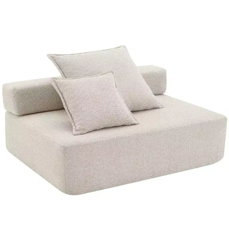Fauteuil d'angle modulaire surdimensionné en boucle, canapé de sol rempli de mousse avec 2 oreillers, sectionnel convertible, 1 place, beige