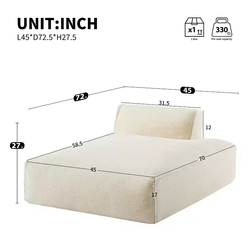 Canapé-lit modulaire surdimensionné 72,5" orienté à gauche, canapé entièrement compressé sans assemblage pour salon, canapé en mousse 1 place adapté aux personnes âgées