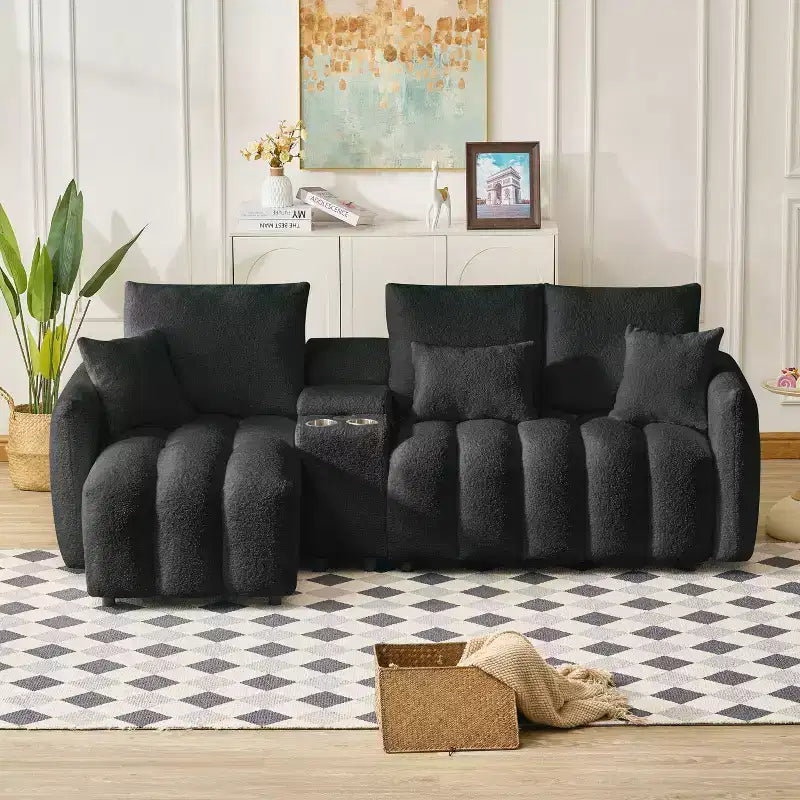 GDFStudio Lyney 91.73 Modern 3-Seater L Shaped Upholstered Sectional Sofa with Console and Pillows