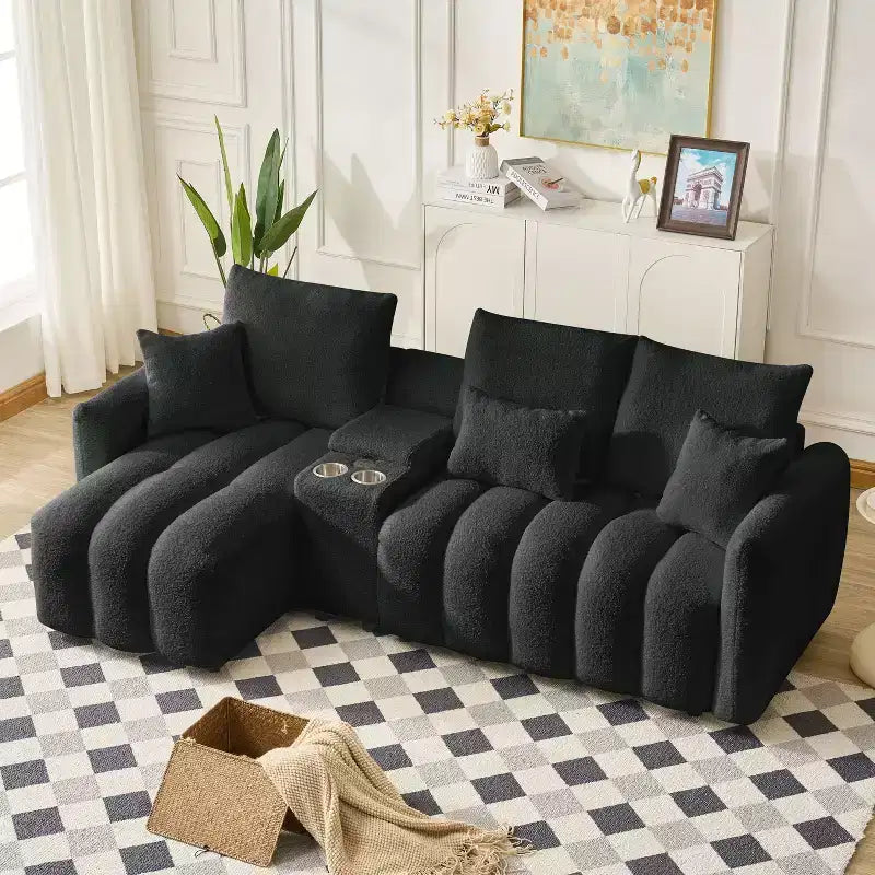 Canapé d'angle rembourré moderne GDFStudio Lyney 91.73 places en forme de L avec console et oreillers