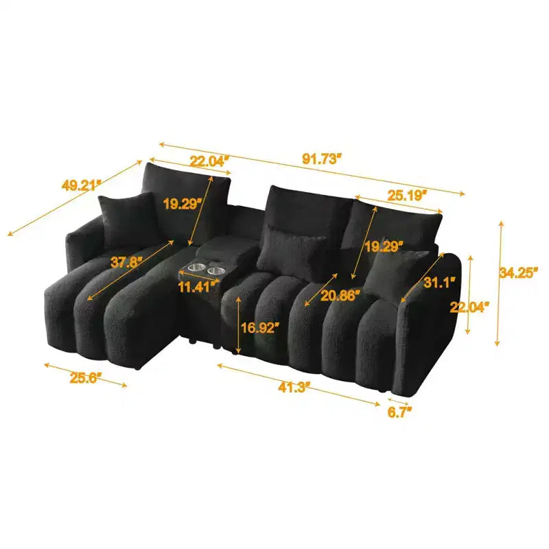 Canapé d'angle rembourré moderne GDFStudio Lyney 91.73 places en forme de L avec console et oreillers