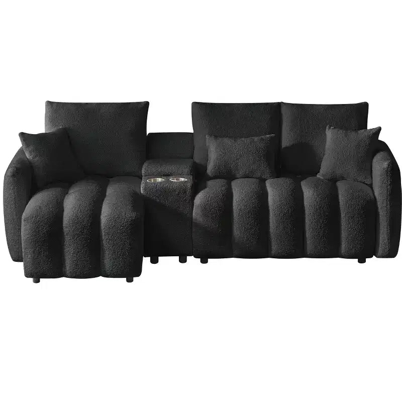 Canapé d'angle rembourré moderne GDFStudio Lyney 91.73 places en forme de L avec console et oreillers