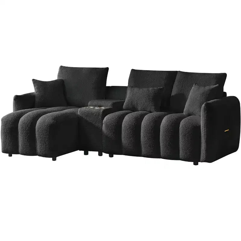 Canapé d'angle rembourré moderne GDFStudio Lyney 91.73 places en forme de L avec console et oreillers