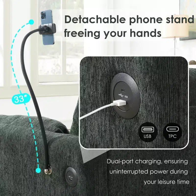 Canapé sectionnel en forme de L de 96,5 pouces avec pouf de rangement, chargeur USB et support de téléphone, revêtement en chenille, canapé 4 places pour salon