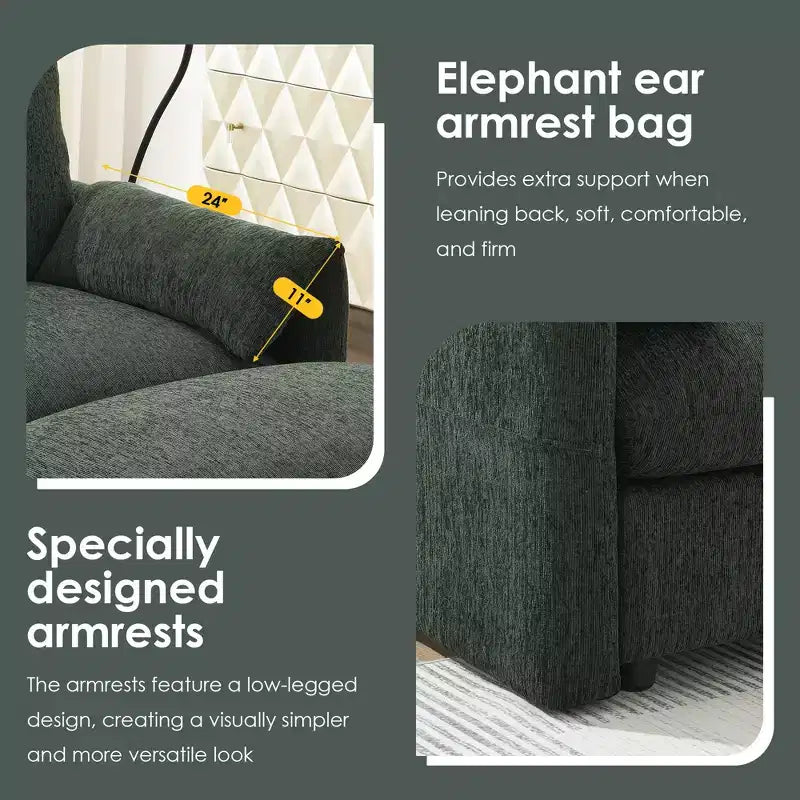 Canapé sectionnel en forme de L de 96,5 pouces avec pouf de rangement, chargeur USB et support de téléphone, revêtement en chenille, canapé 4 places pour salon