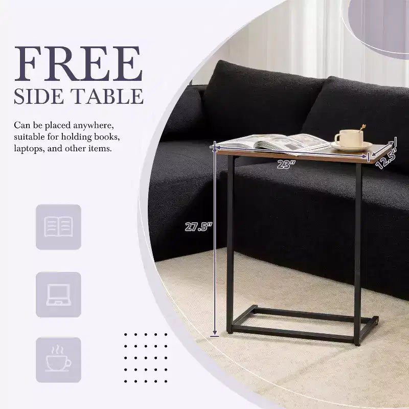 Canapé d'angle modulable 284 cm avec table d'appoint gratuite et tissu bouclette, entièrement compressé, aucun assemblage requis, 4 places en forme de L
