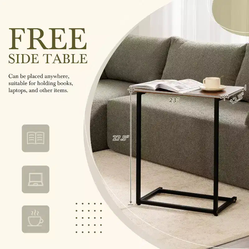 Canapé d'angle modulable 284 cm avec table d'appoint gratuite et tissu bouclette, entièrement compressé, aucun assemblage requis, 4 places en forme de L