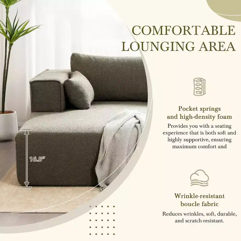 Canapé d'angle modulable 284 cm avec table d'appoint gratuite et tissu bouclette, entièrement compressé, aucun assemblage requis, 4 places en forme de L