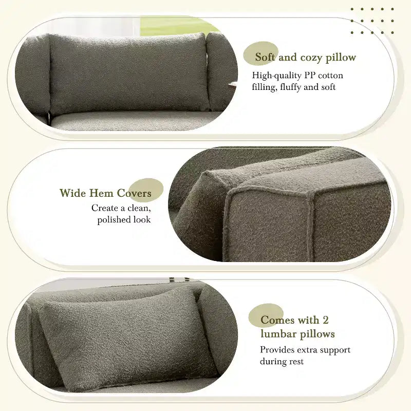Canapé d'angle modulable 284 cm avec table d'appoint gratuite et tissu bouclette, entièrement compressé, aucun assemblage requis, 4 places en forme de L