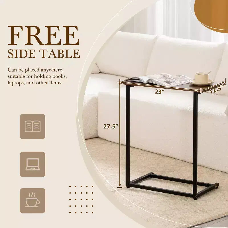 Canapé d'angle modulable 284 cm avec table d'appoint gratuite et tissu bouclette, entièrement compressé, aucun assemblage requis, 4 places en forme de L