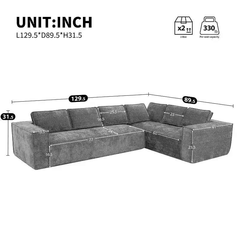 Canapé d'angle modulaire de 329 cm avec tissu chenille infroissable, design sans cadre de compression, canapé sectionnel moderne 6 places pour salon