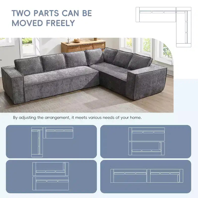 Canapé d'angle modulaire de 329 cm avec tissu chenille infroissable, design sans cadre de compression, canapé sectionnel moderne 6 places pour salon