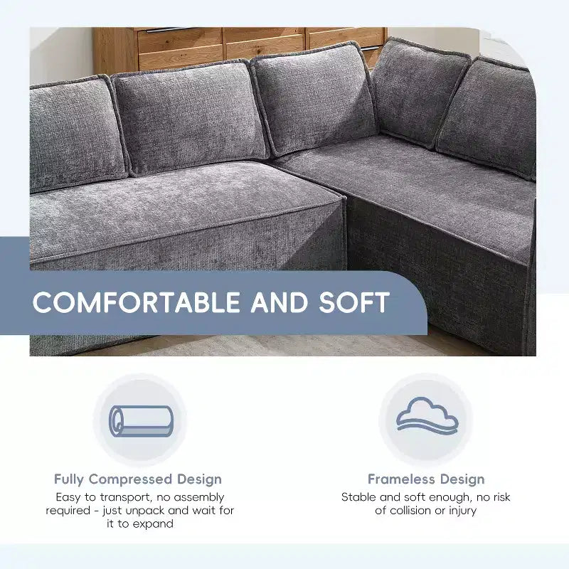 Canapé d'angle modulaire de 329 cm avec tissu chenille infroissable, design sans cadre de compression, canapé sectionnel moderne 6 places pour salon