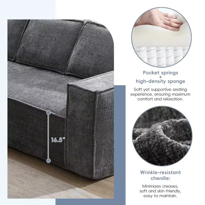 Canapé d'angle modulaire de 329 cm avec tissu chenille infroissable, design sans cadre de compression, canapé sectionnel moderne 6 places pour salon