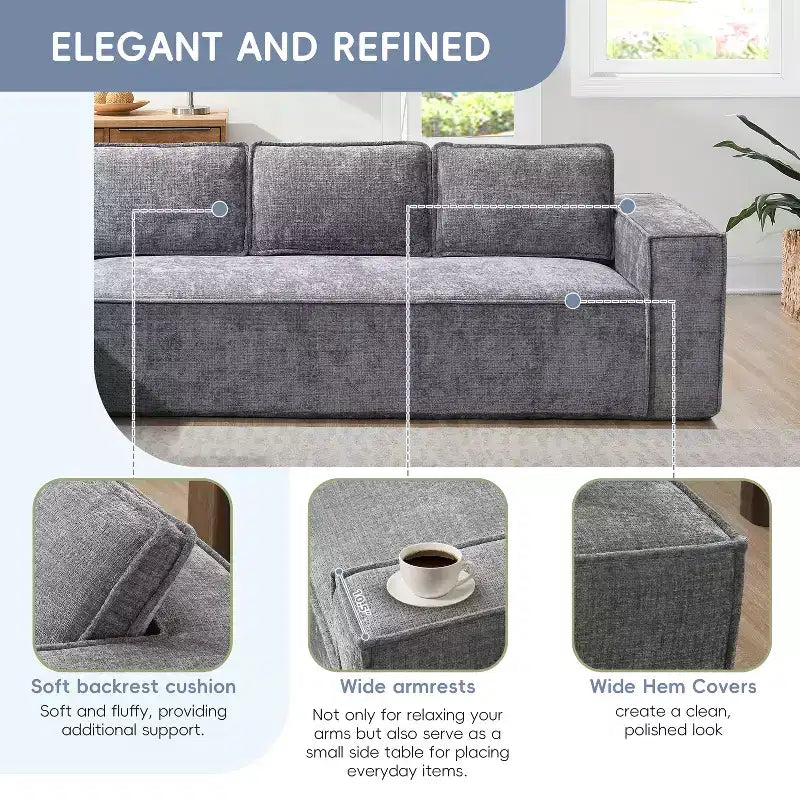 Canapé d'angle modulaire de 329 cm avec tissu chenille infroissable, design sans cadre de compression, canapé sectionnel moderne 6 places pour salon